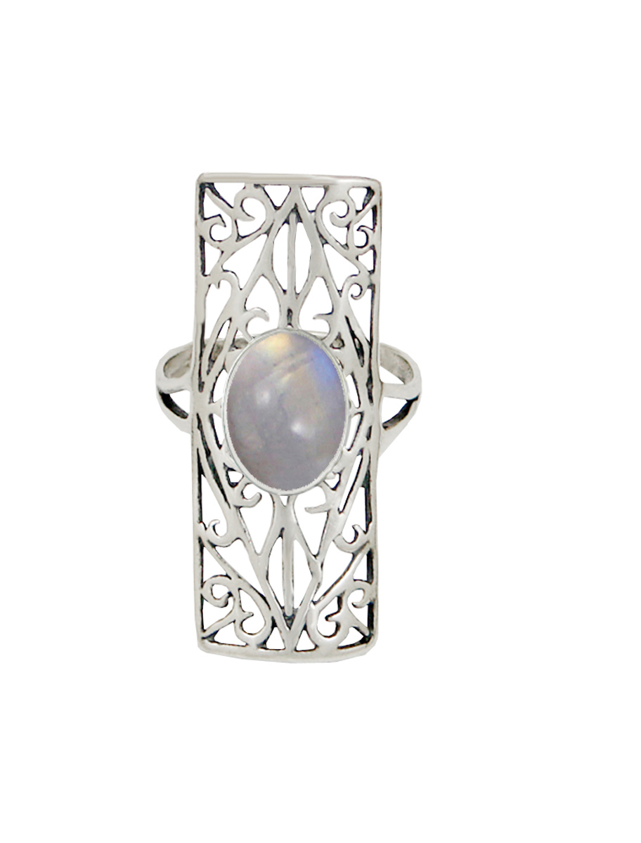 Sterling Silver Filigree Ring With Rainbow Moonstone Size 10